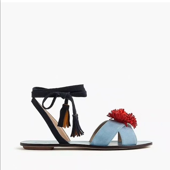 Jcrew tie suede sandals with pom-pom hydrangeas - Picture 2 of 6